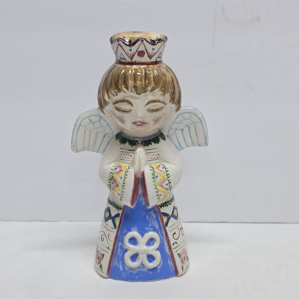 Vintage Signed Art Pottery Praying Angel Figurine Hand painted